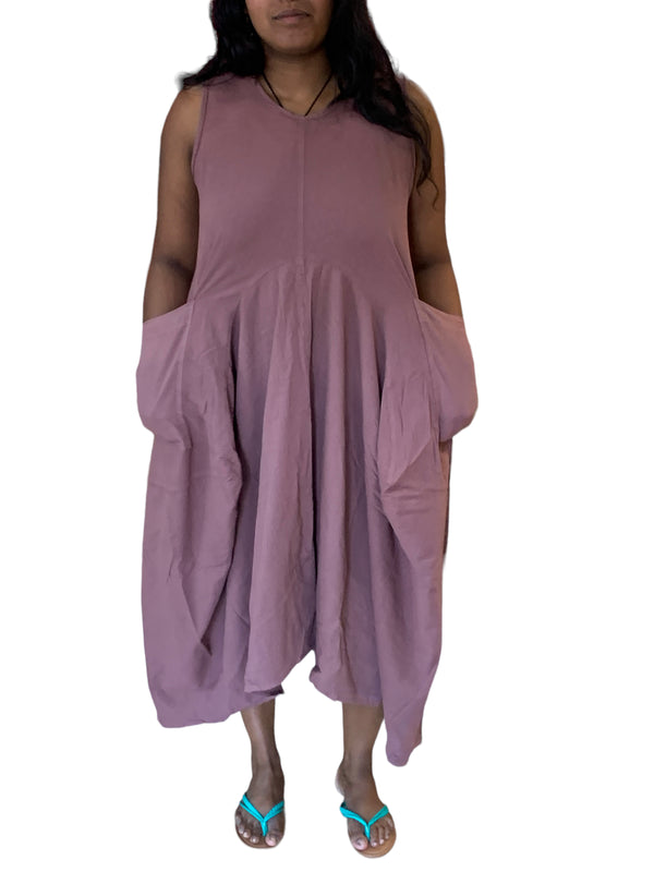 Dusty Rose Cotton Parachute Dress with Pockets