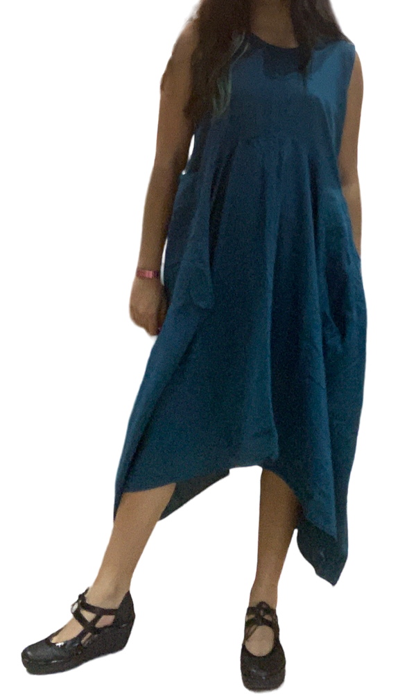 Teal Cotton Parachute Dress with Pockets