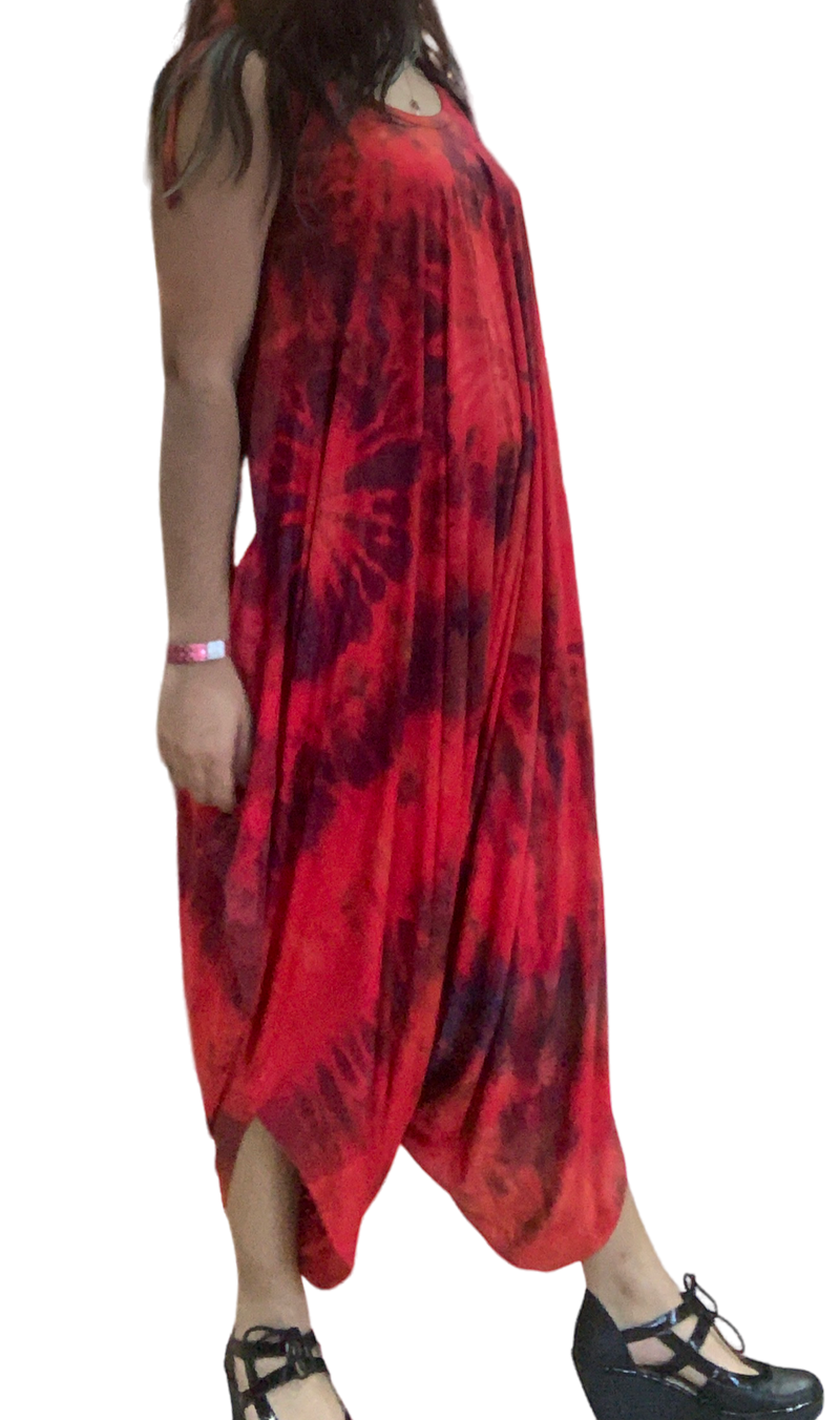 Red Tie Dye Harem Jumpsuit
