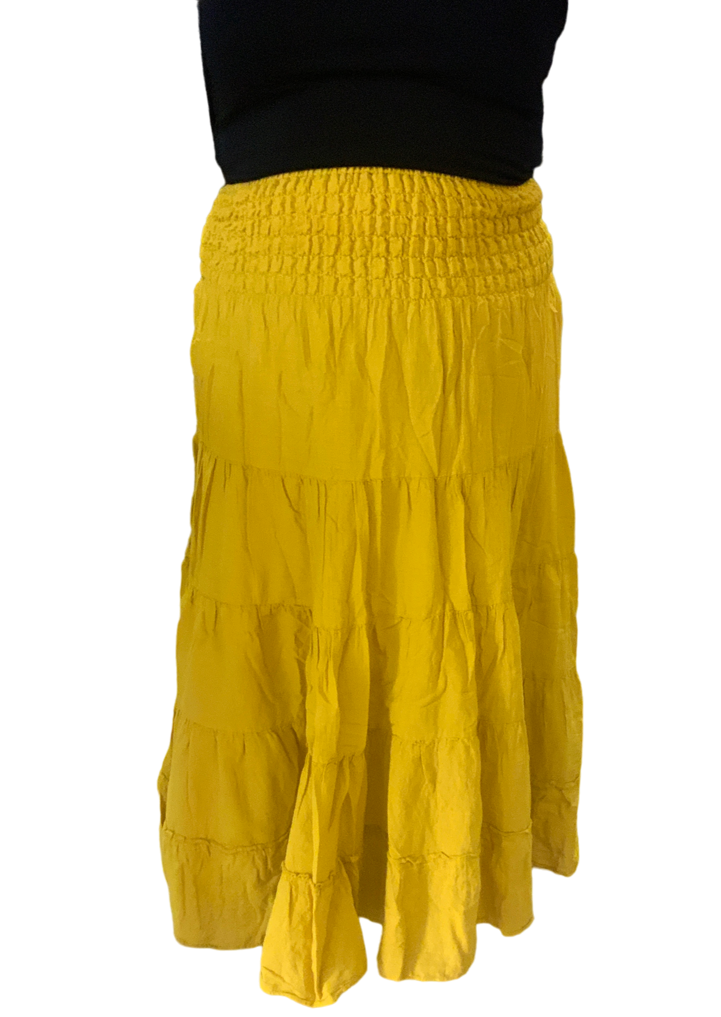 Mustard Cotton Voile Tiered Skirt