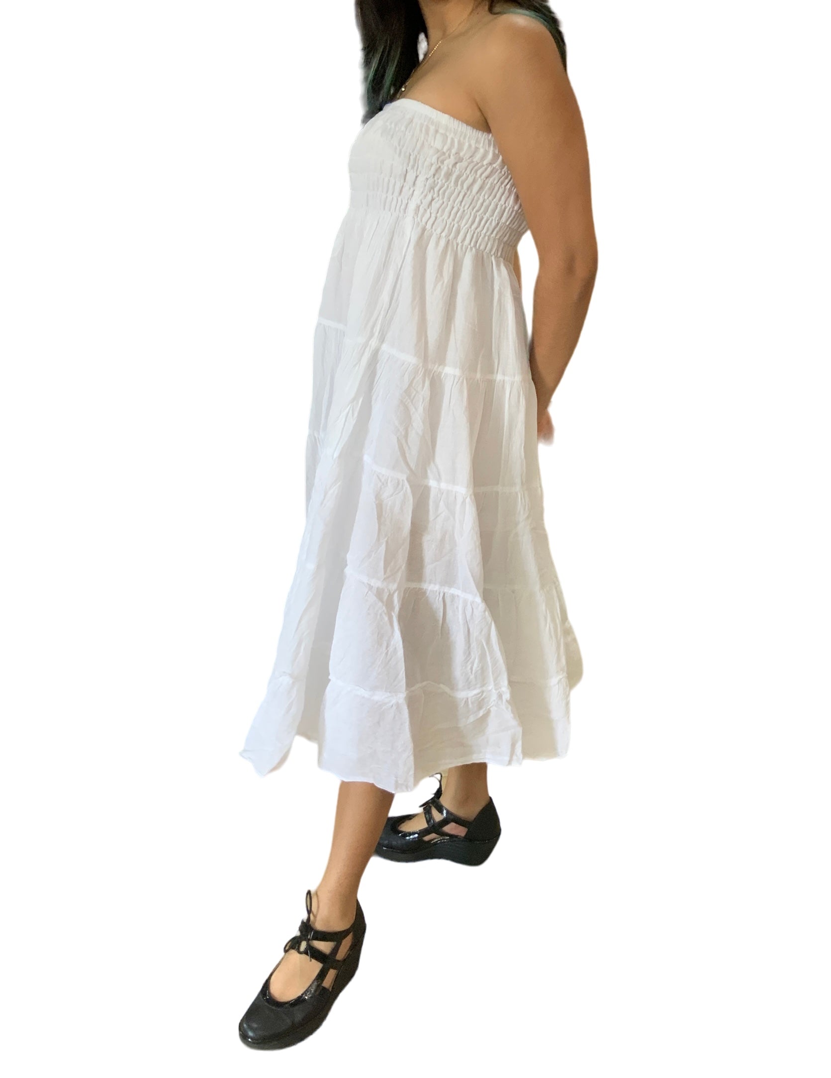 White Cotton Voile Tiered Skirt