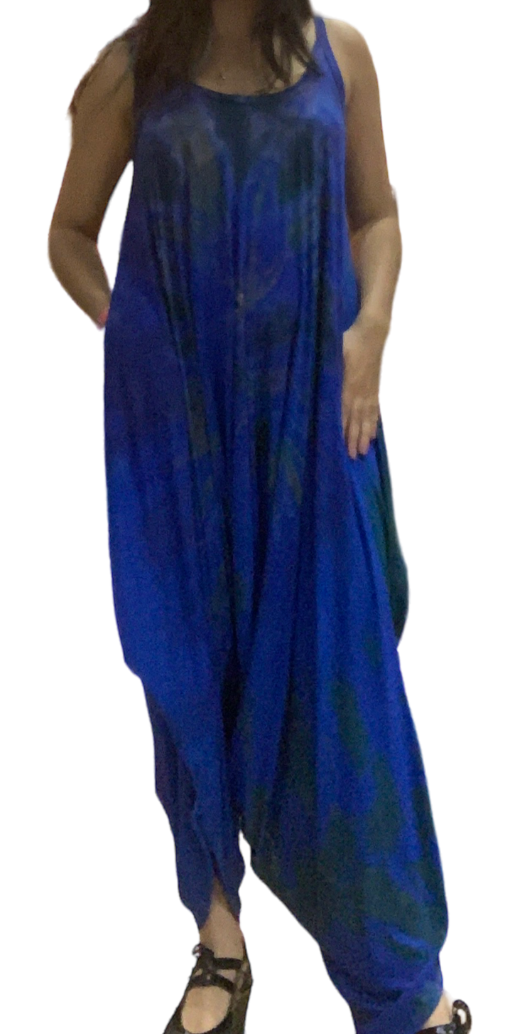 Cobalt Blue Tie Dye Harem Jumpsuit