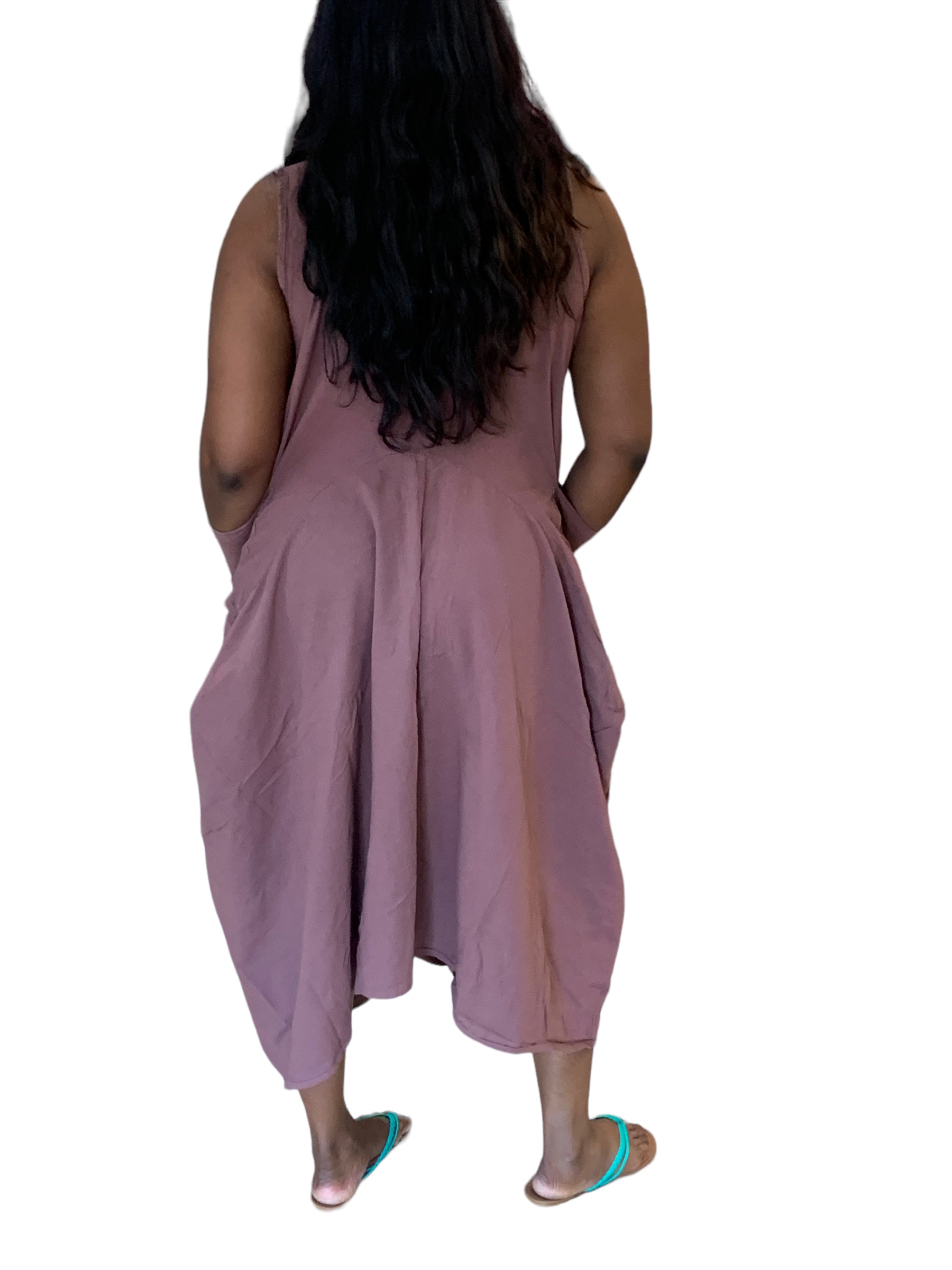 Dusty Rose Cotton Parachute Dress with Pockets