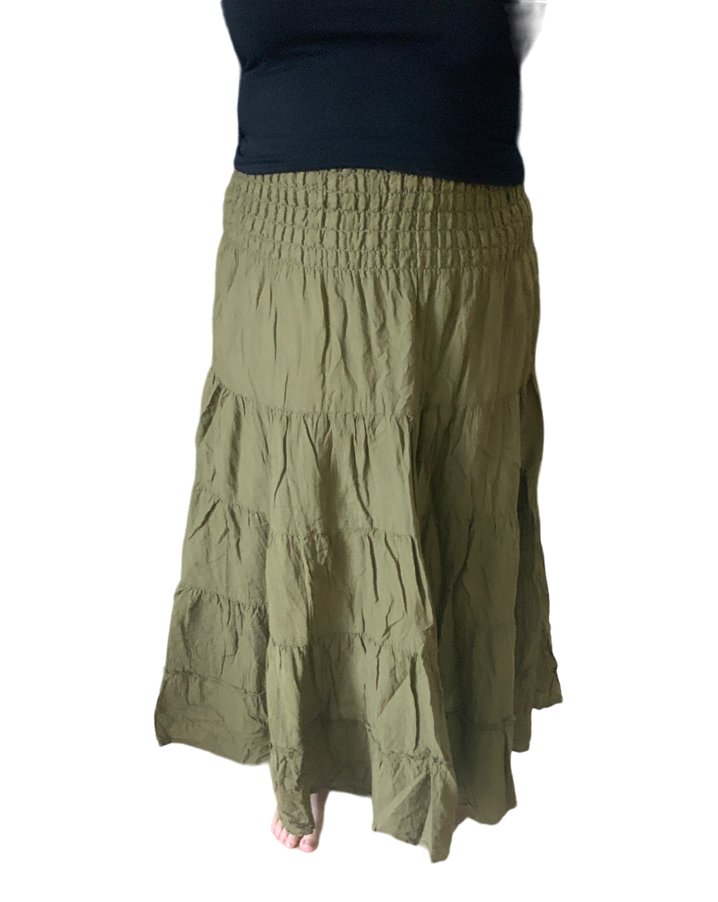 Olive Cotton Voile Tiered Skirt