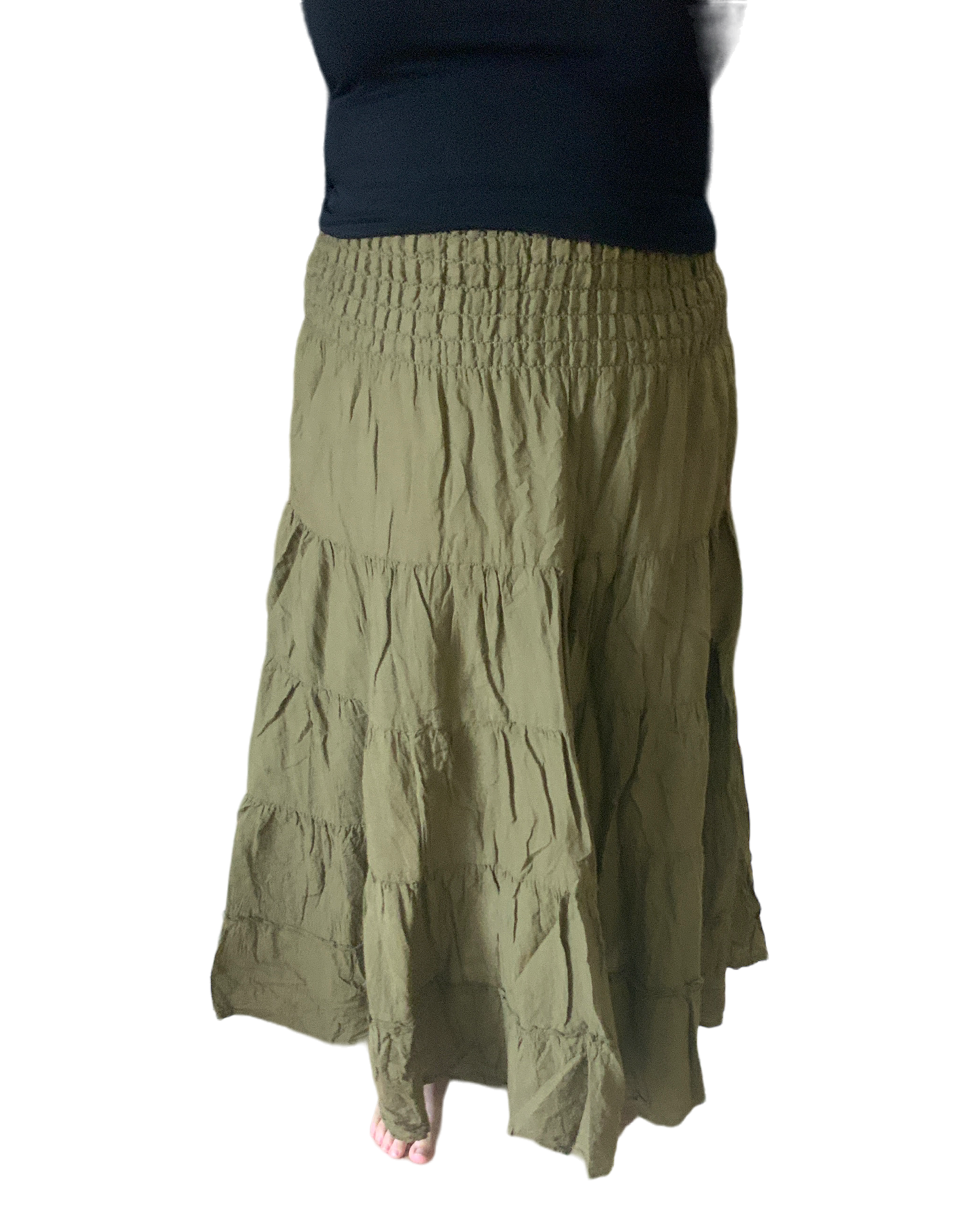 Olive Cotton Voile Tiered Skirt sariKNOTsari