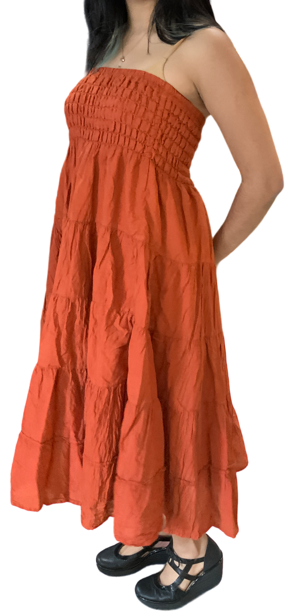 Burnt Orange Cotton Voile Tiered Skirt