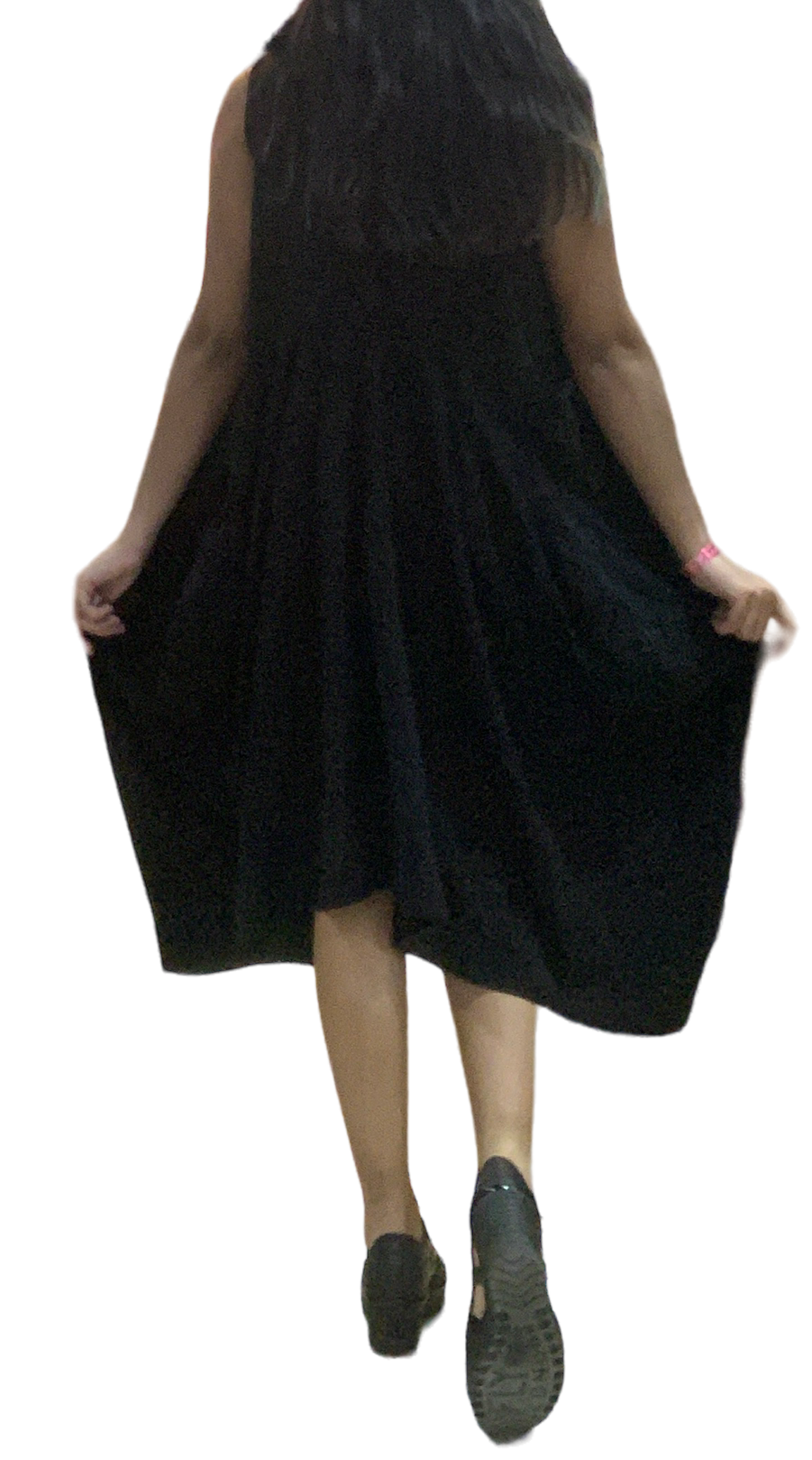 Black Cotton Parachute Dress with Pockets