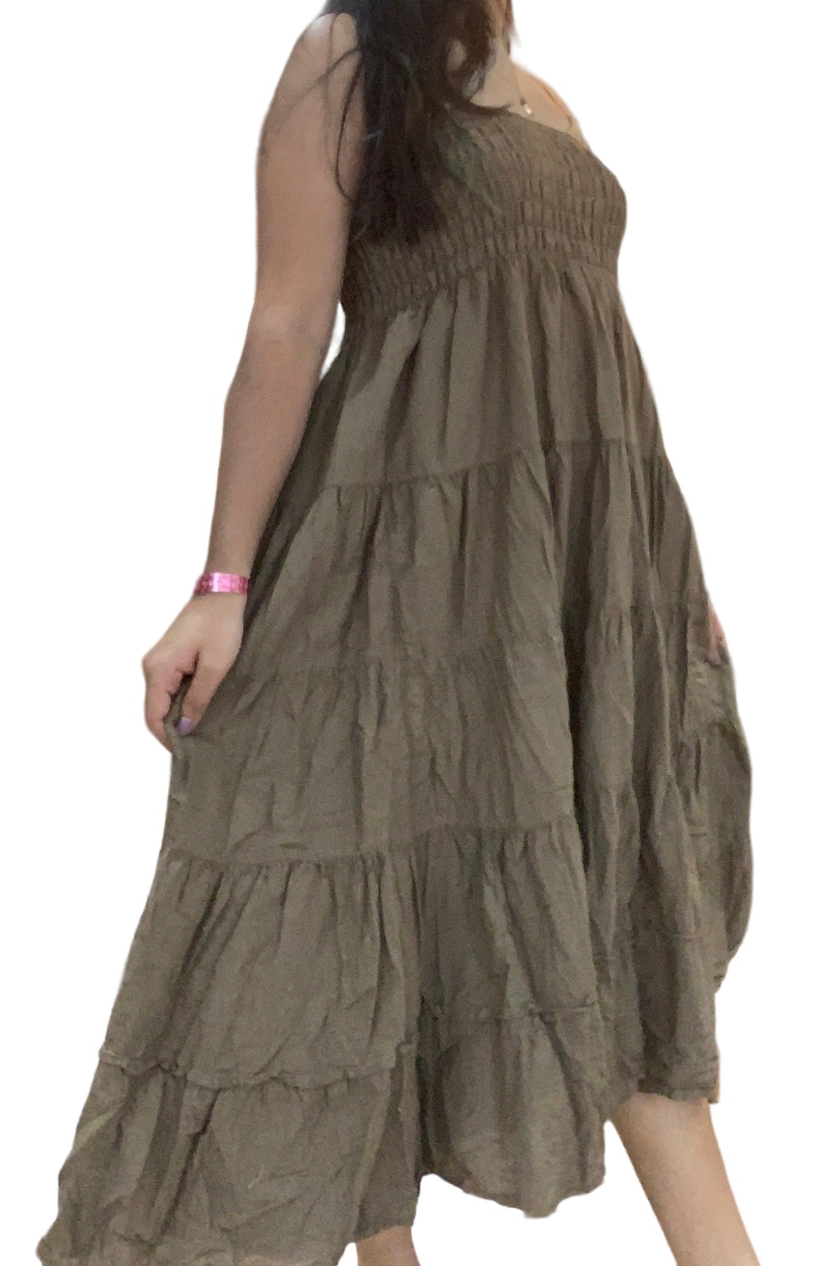 Tan Cotton Voile Tiered Skirt