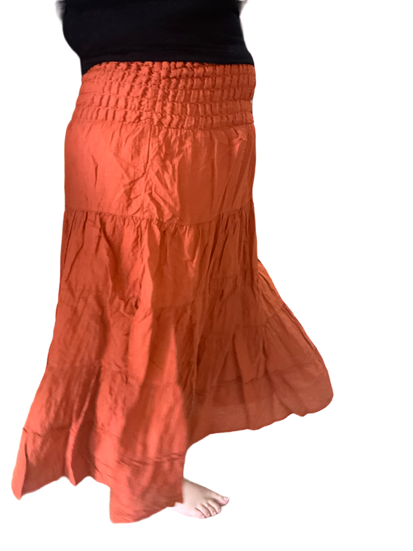 Burnt Orange Cotton Voile Tiered Skirt