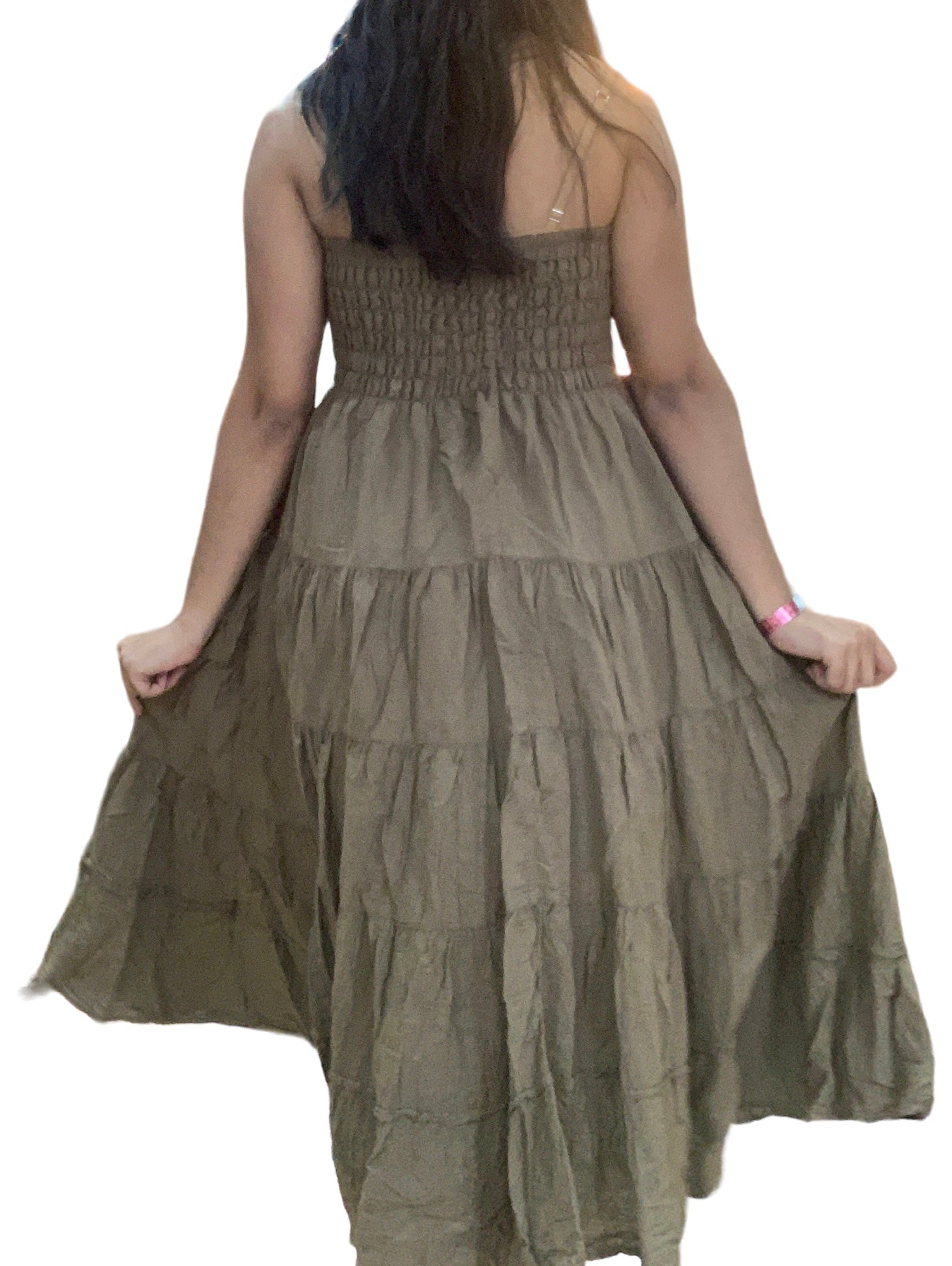 Tan Cotton Voile Tiered Skirt