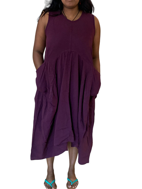 Purple Cotton Parachute Dress with Pockets