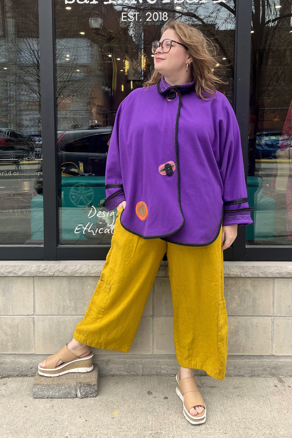 Purple Wool Jacket with Pink Leather Appliqué by Pepin Designs #32
