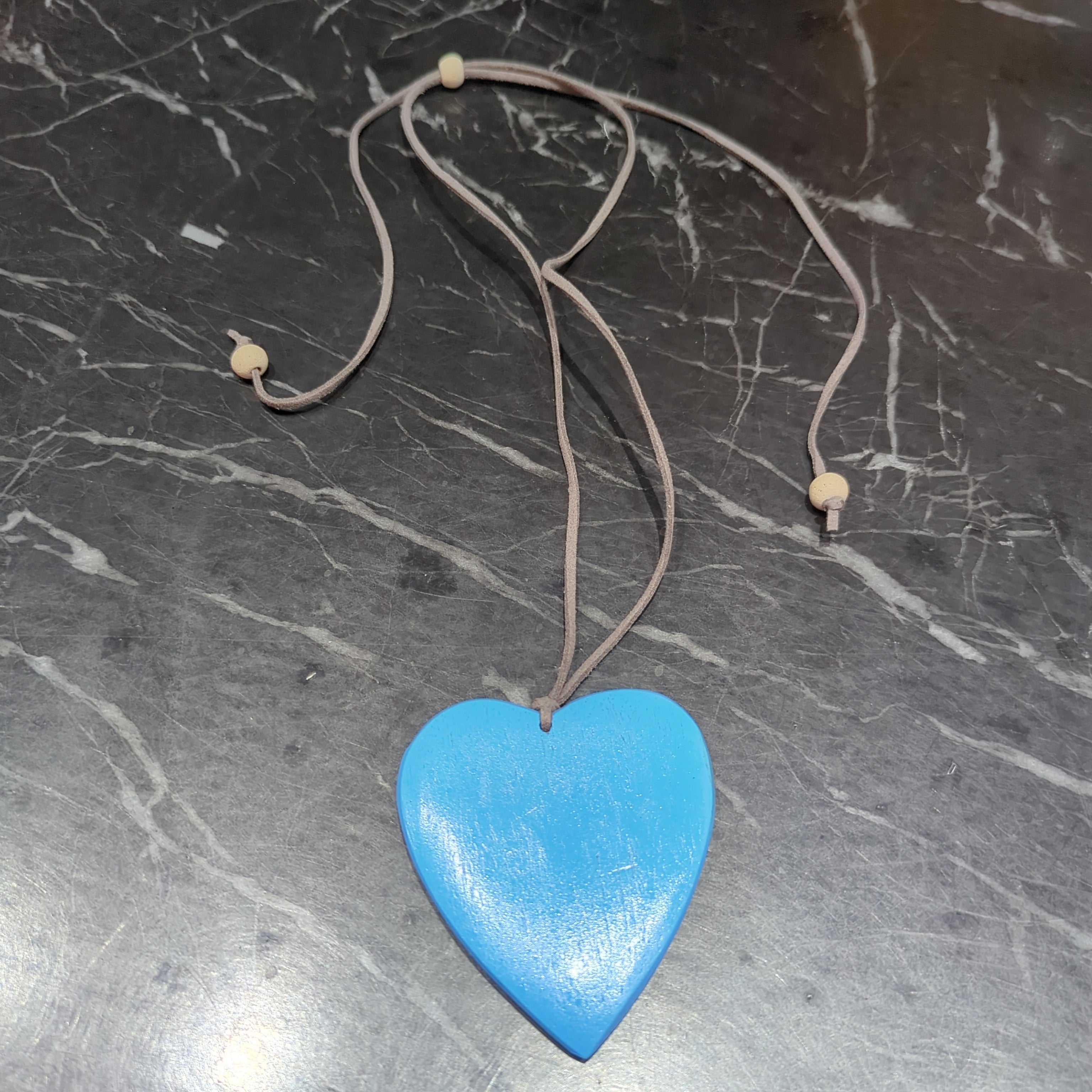 Baby Blue Simple Wooden Heart  Necklace