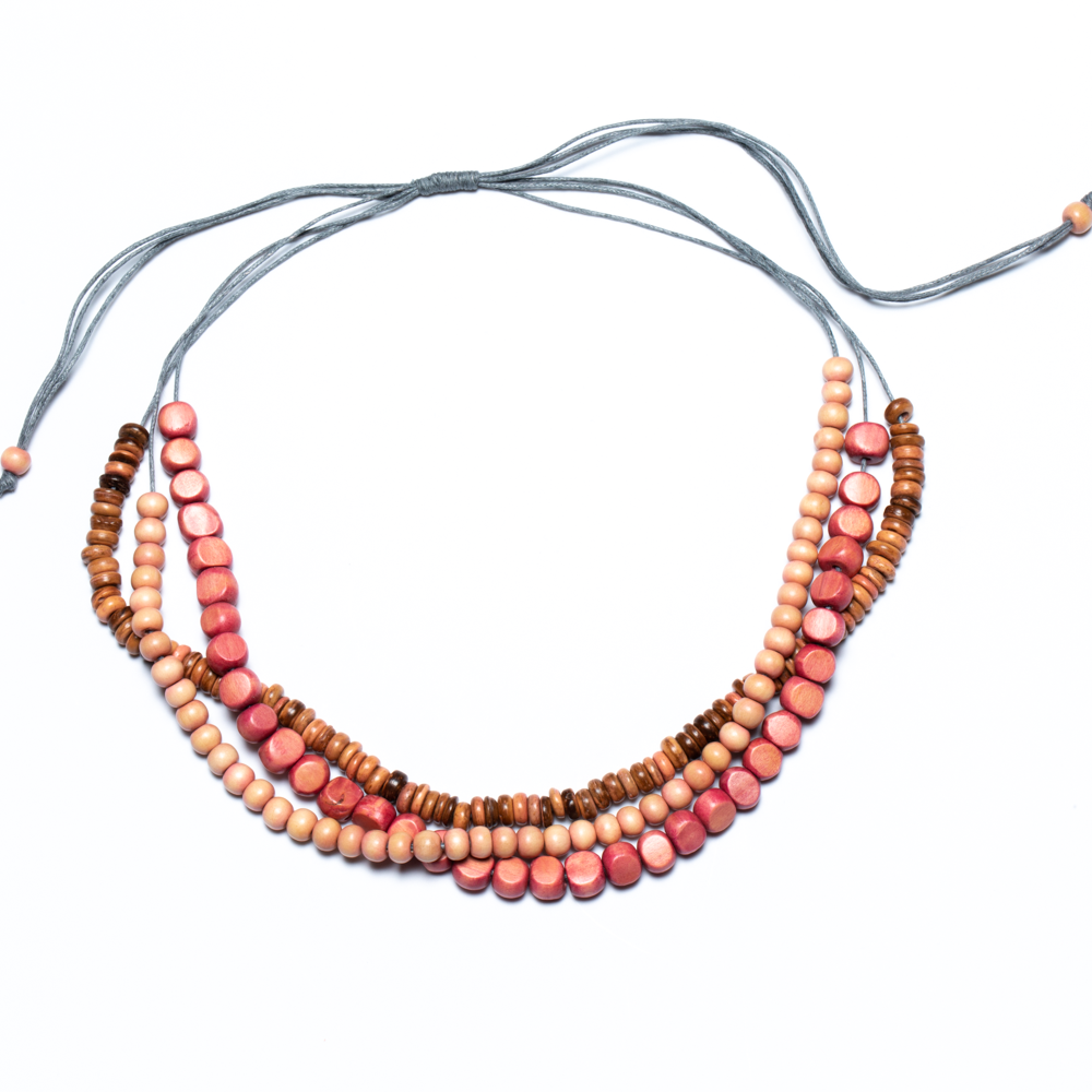 Rose Triple Strand Wooden Necklace