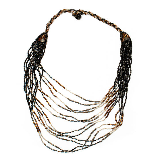 Black Multi-Strand Short Beaded Necklace