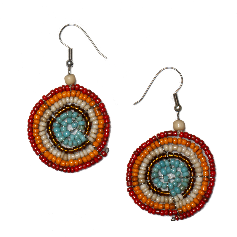 Red and Orange Beaded Circle Earrings
