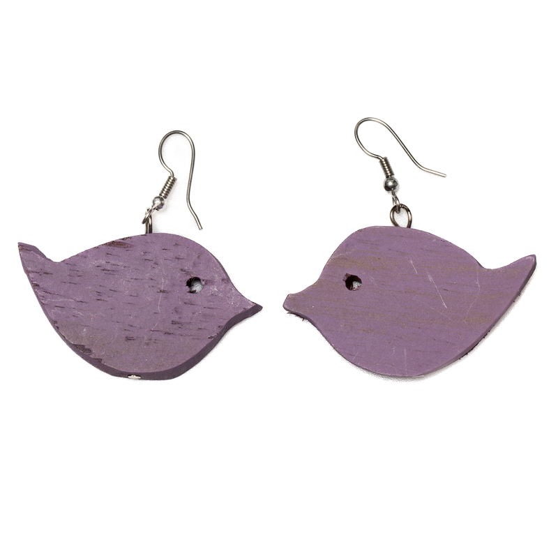 Lilac Wooden Bird Earrings