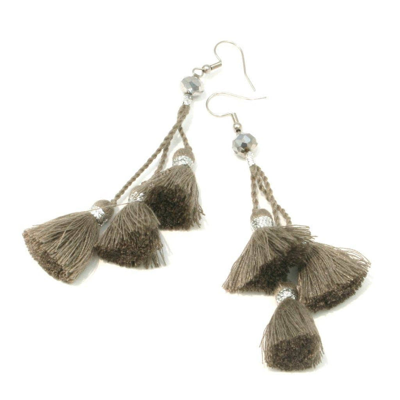 Grey Triple Tassel Earrings