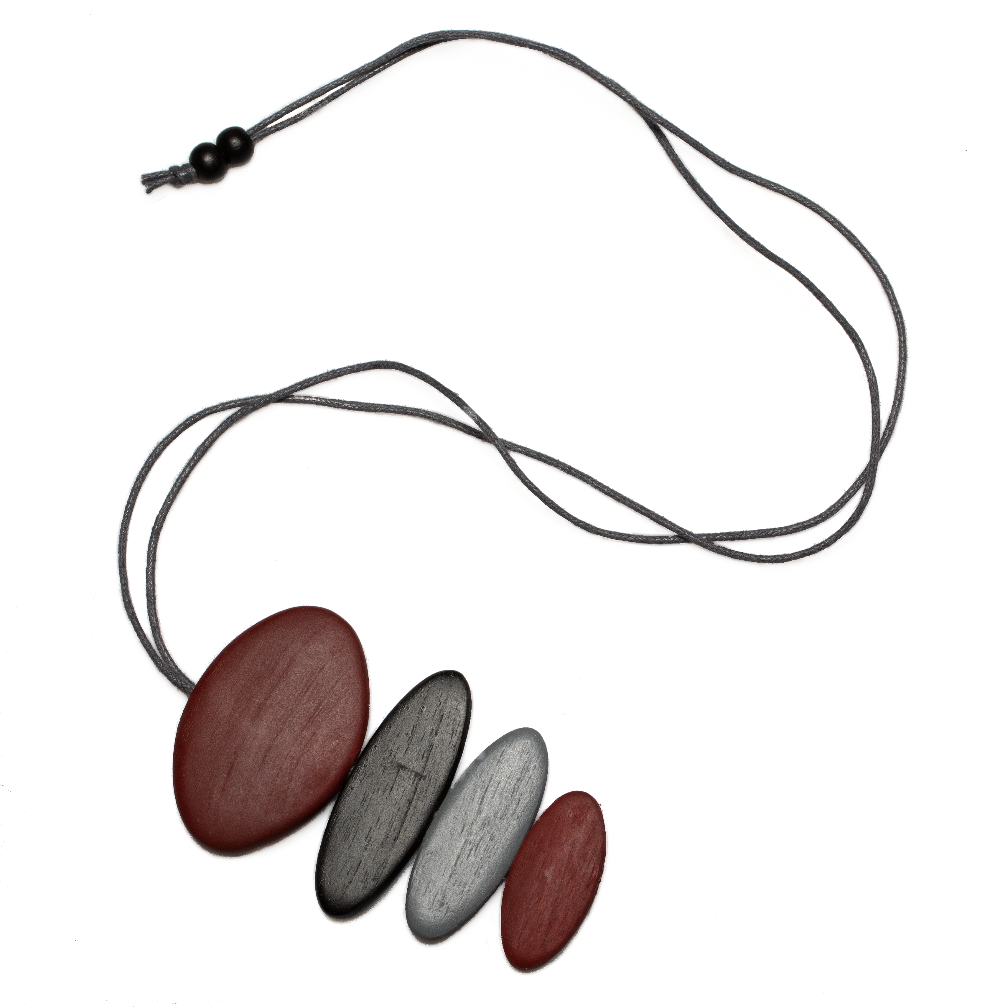 Maroon & Grey Four Part Oval Pendant In Tinted Wood