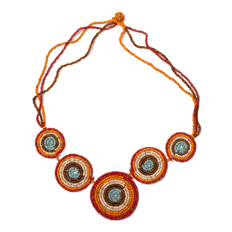 Red and Orange Beaded Circles Necklace