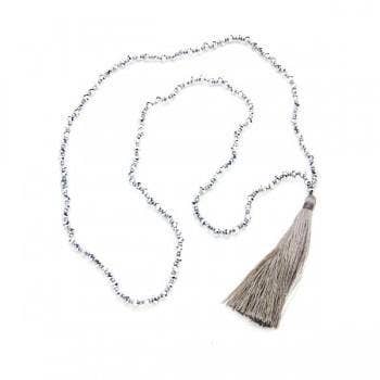 Grey Crystal Bead Necklace With Tassel