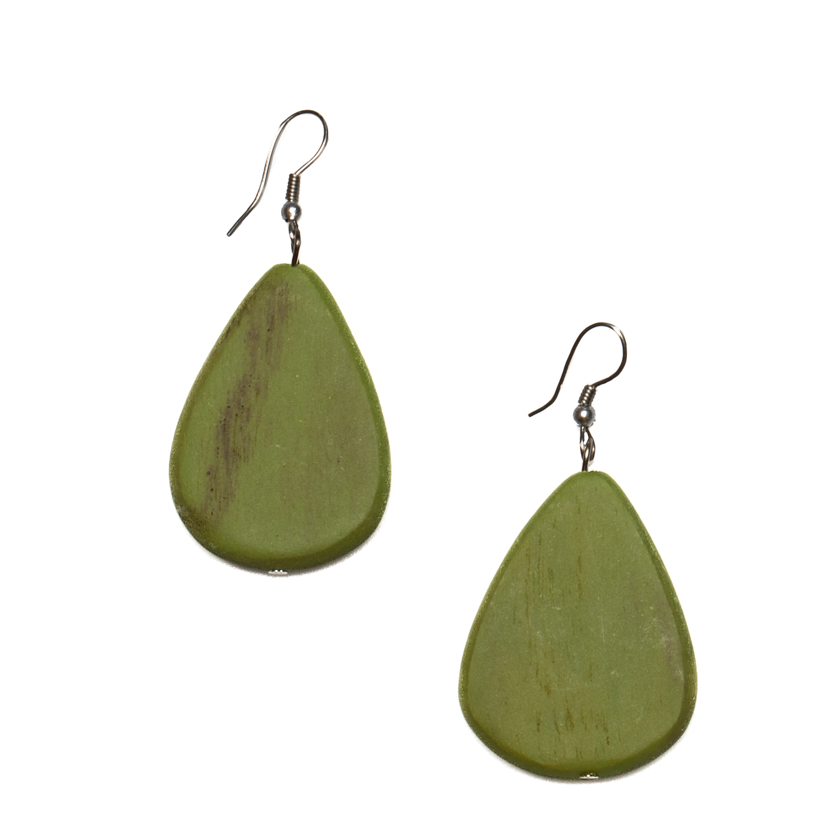Chartreuse Tinted Wooden Pebble Earrings