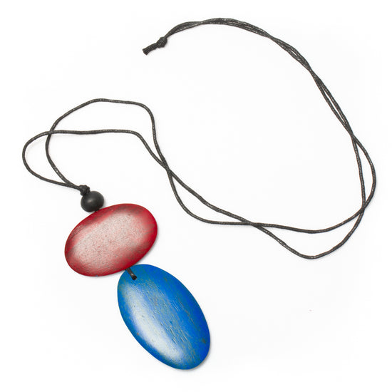 Red and Blue Double Oval Tinted Necklace