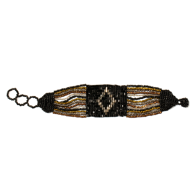 Black and Gold Sequin Bead Wrap Bracelet