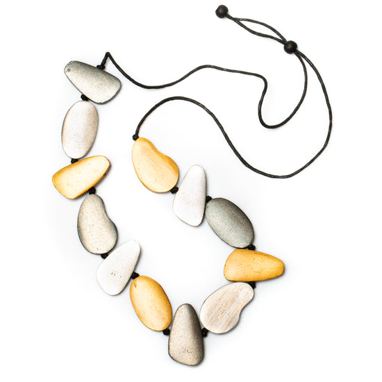 Gold Tinted Wooden Pebble Necklace