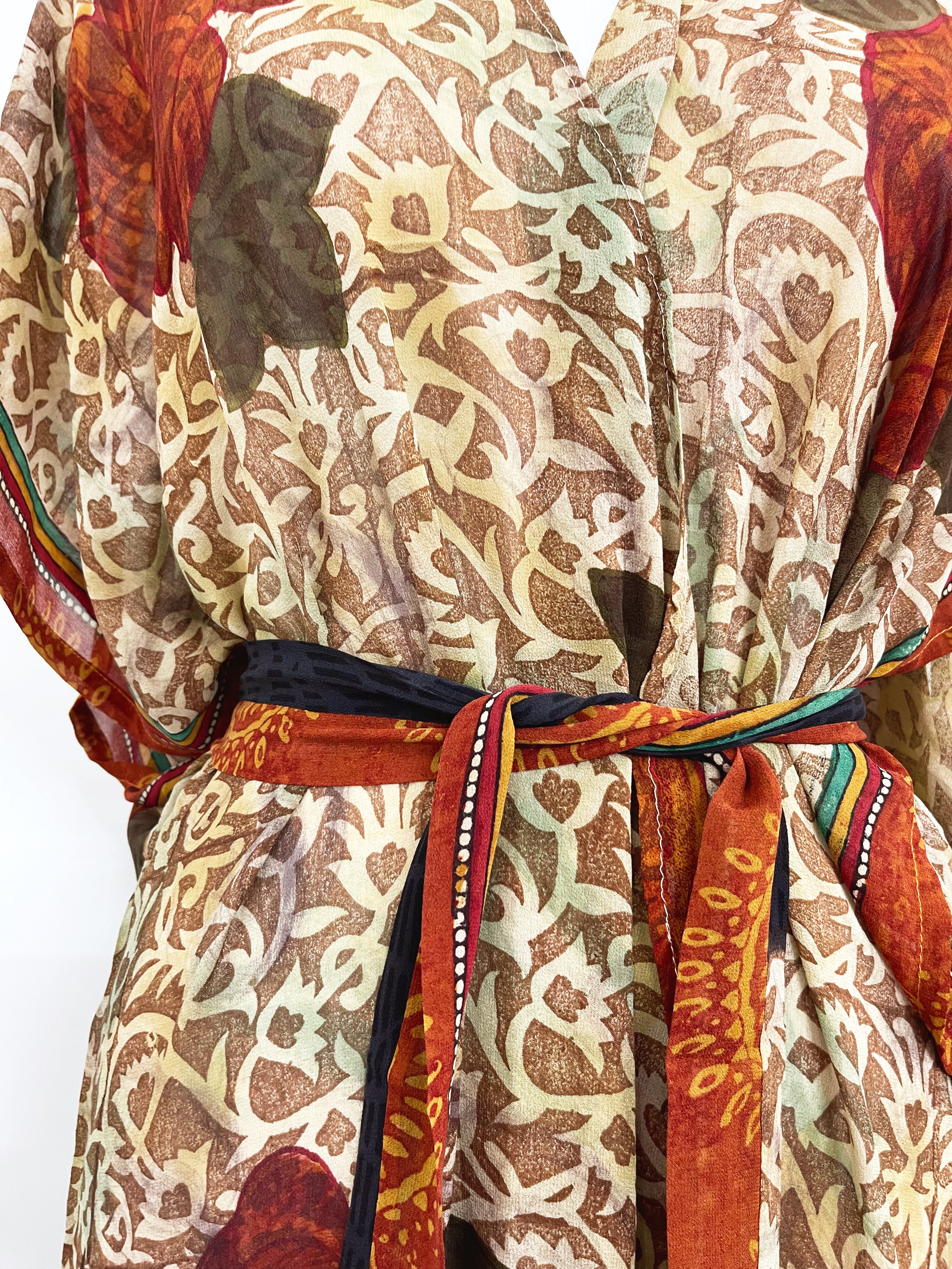Rathika Sheer Long Avatar Pure Silk Kimono-Sleeved Duster with Belt