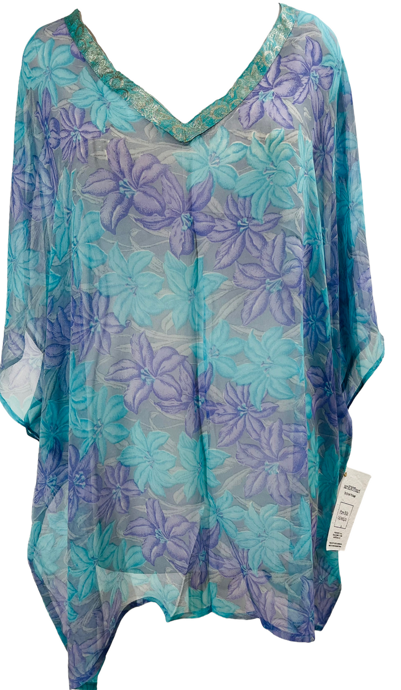 PRG1233 Sheer Pure Silk Short Kaftan Tunic - sariKNOTsari slow fashion bryn walker linen Hamilton sustainable fashion gifts sari not sari Hamilton Fair trade  Ethical  Artisan made  Zero waste  Up-cycled Slow Fashion  Handmade  GTA Toronto Copper Pure Upcycled vintage silk handmade recycled recycle copper pure silk travel clothing hamilton vacation cruisewear resortwear bathing suit bathingsuit vacation etsy silk clothing gifts gift dress top pants linen bryn walker alive intentions kaarigar elephants
