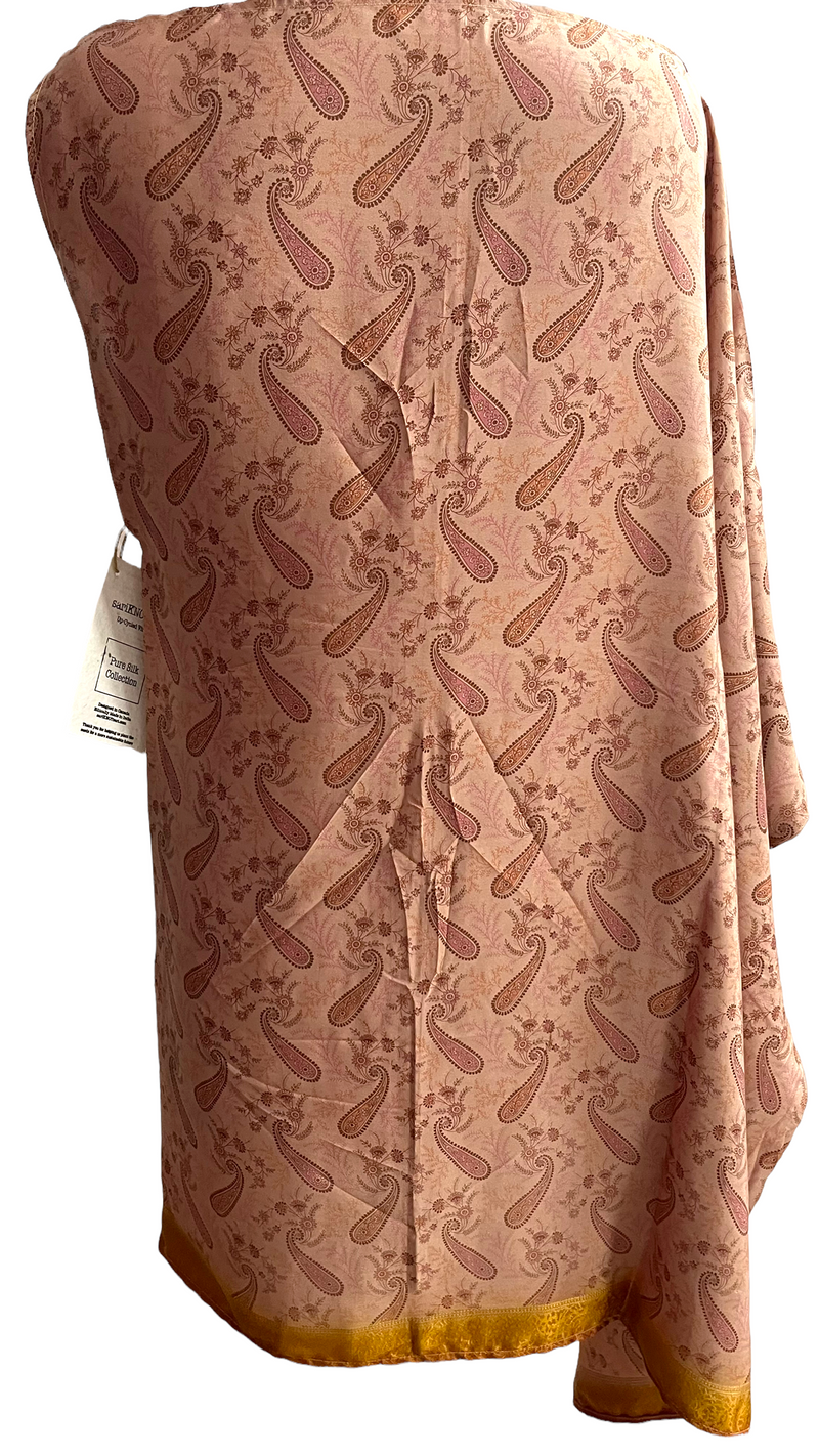 PRC625 Shutze Pure Silk One Shoulder Dress - sariKNOTsari slow fashion bryn walker linen Hamilton sustainable fashion gifts sari not sari Hamilton Fair trade  Ethical  Artisan made  Zero waste  Up-cycled Slow Fashion  Handmade  GTA Toronto Copper Pure Upcycled vintage silk handmade recycled recycle copper pure silk travel clothing hamilton vacation cruisewear resortwear bathing suit bathingsuit vacation etsy silk clothing gifts gift dress top pants linen bryn walker alive intentions kaarigar elephants