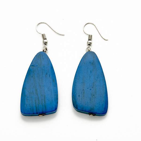 Blue Oblong Wooden Earrings - sariKNOTsari slow fashion bryn walker sorry not sorry linen Hamilton sustainable fashion gifts sari not sari Hamilton Fair trade  Ethical  Artisan made  Zero waste  Up-cycled Slow Fashion  Handmade  GTA Toronto Copper Pure Upcycled vintage silk handmade recycled recycle copper pure silk travel clothing hamilton vacation cruisewear resortwear bathing suit bathingsuit vacation etsy silk clothing gifts gift dress top pants linen bryn walker alive intentions kaarigar elephants