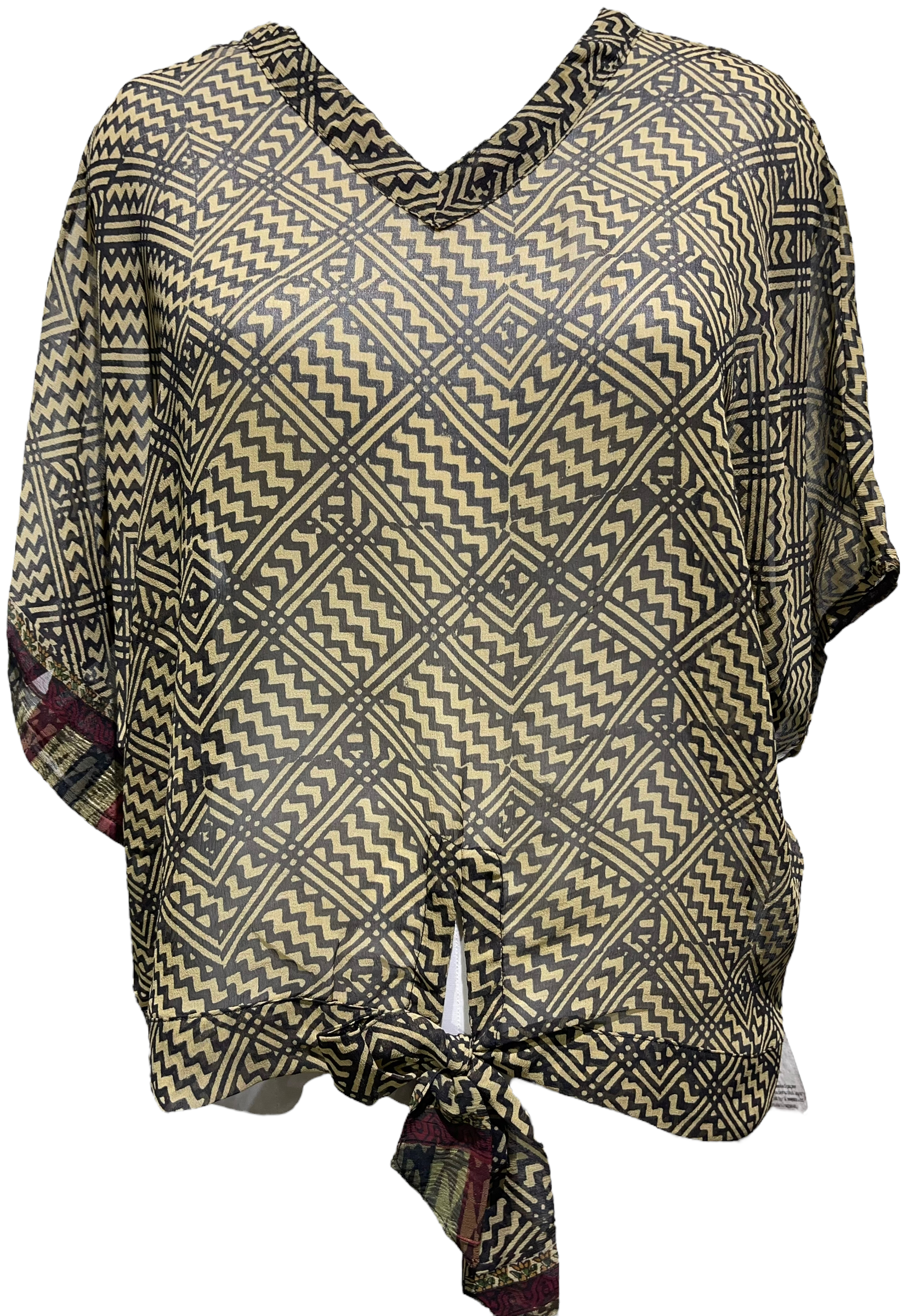 Barbara Hepworth Sheer Avatar Pure Silk Front Tie Top