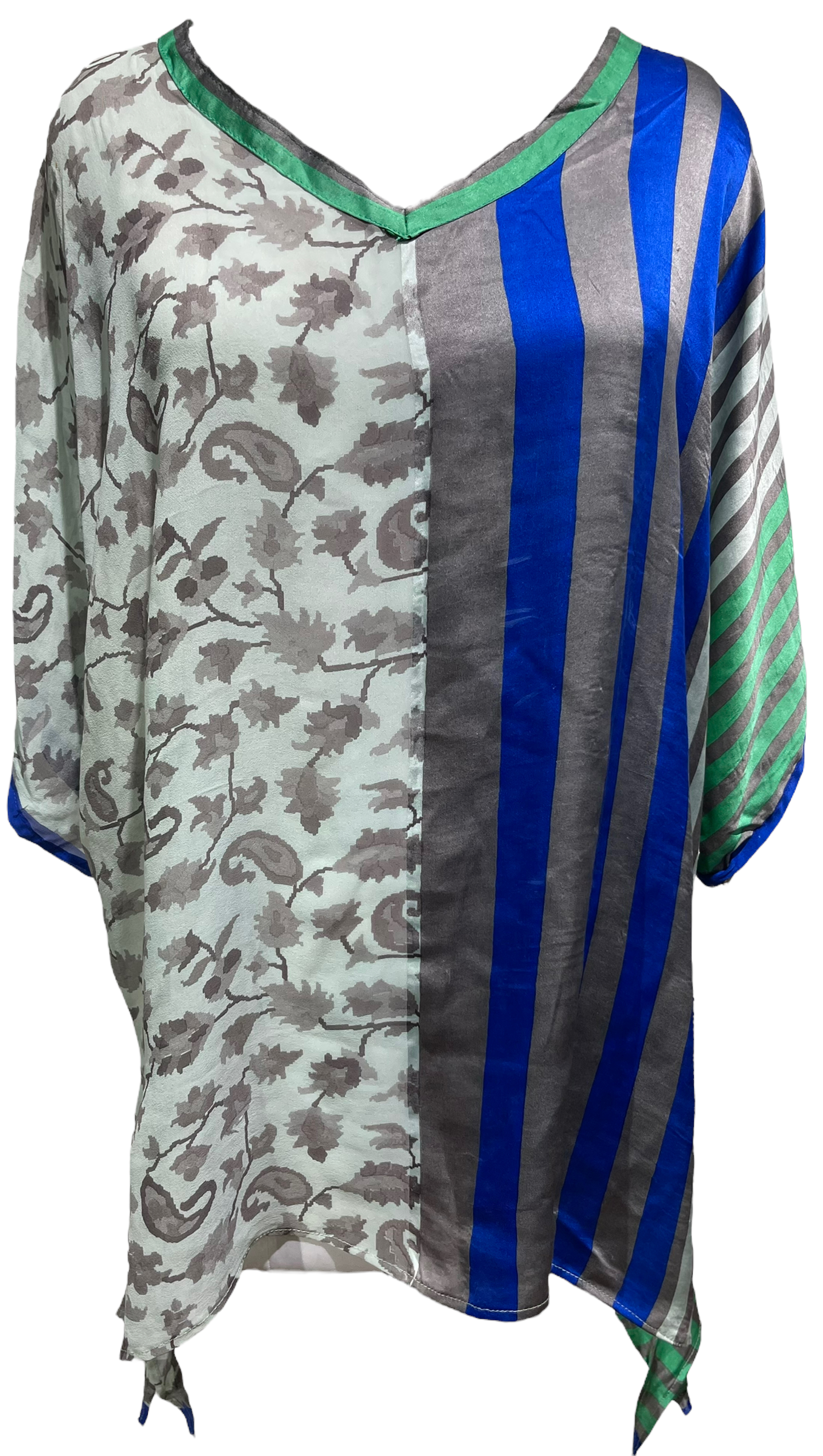 PRG2076 Giant Laughingthrush Wabi Sabi Sheer Pure Silk Long Tunic with Side Ties