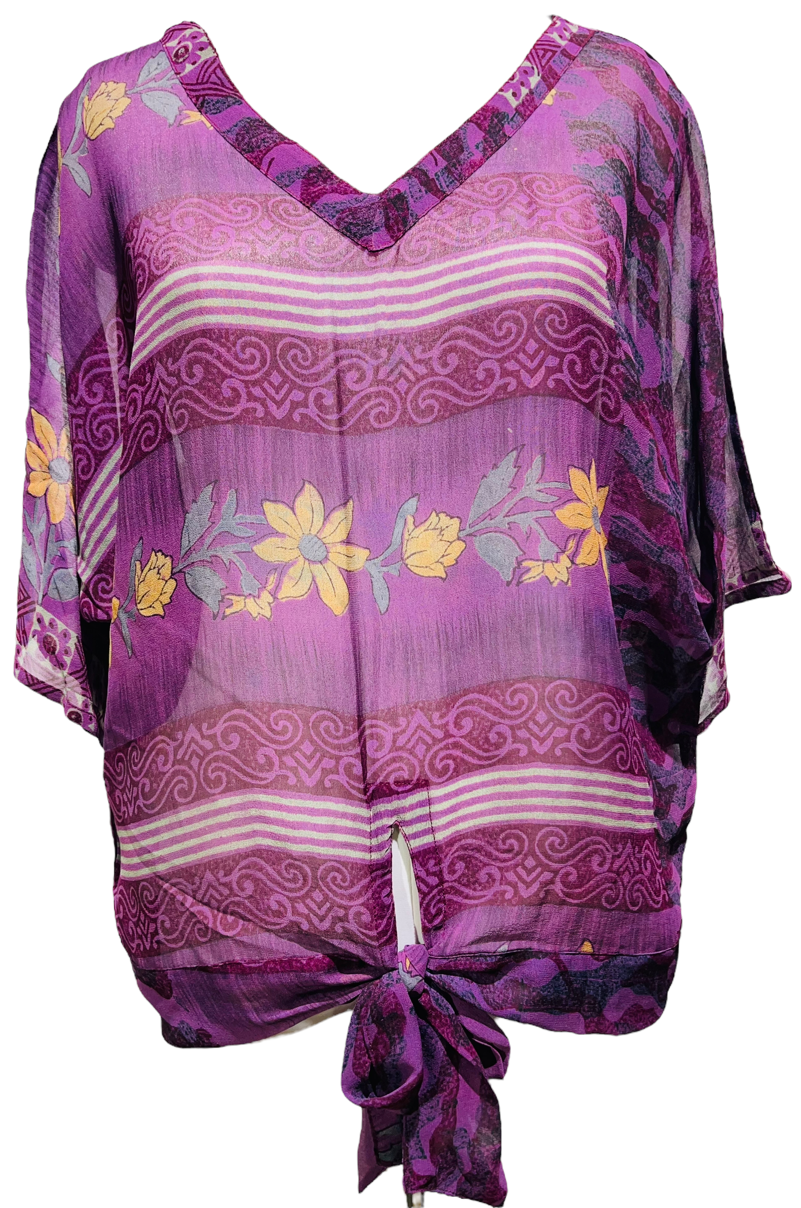 Karen Holtsmark Sheer Avatar Pure Silk Front Tie Top