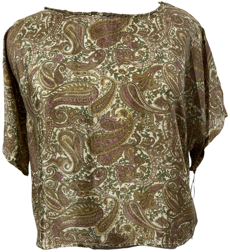 PRC1009 Haramukh Pure Silk Boxy Top - sariKNOTsari slow fashion bryn walker linen Hamilton sustainable fashion gifts sari not sari Hamilton Fair trade  Ethical  Artisan made  Zero waste  Up-cycled Slow Fashion  Handmade  GTA Toronto Copper Pure Upcycled vintage silk handmade recycled recycle copper pure silk travel clothing hamilton vacation cruisewear resortwear bathing suit bathingsuit vacation etsy silk clothing gifts gift dress top pants linen bryn walker alive intentions kaarigar elephants