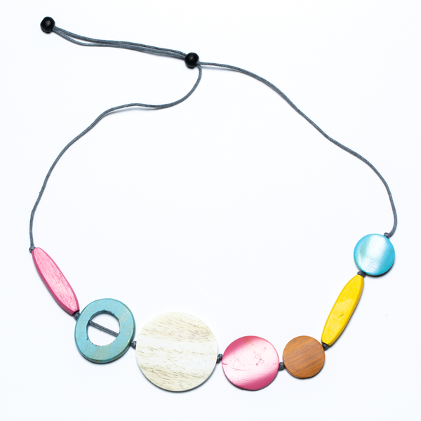 Pastel-Multi Mixed Shape Adjustable Wooden Necklace