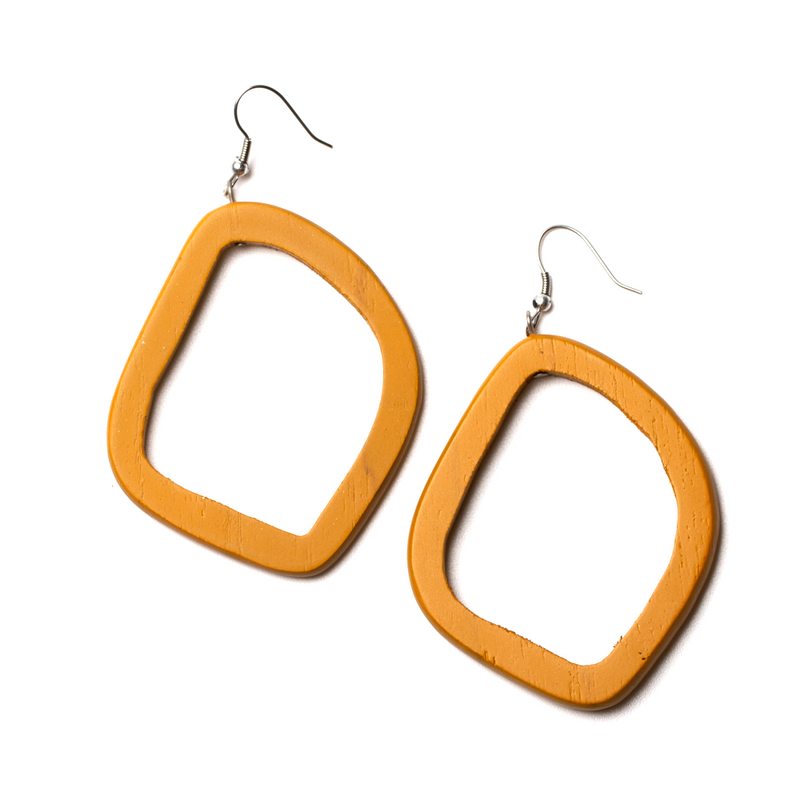 Mustard Wooden Ring Teak Earrings - sariKNOTsari slow fashion bryn walker linen Hamilton sustainable fashion gifts sari not sari Hamilton Fair trade  Ethical  Artisan made  Zero waste  Up-cycled Slow Fashion  Handmade  GTA Toronto Copper Pure Upcycled vintage silk handmade recycled recycle copper pure silk travel clothing hamilton vacation cruisewear resortwear bathing suit bathingsuit vacation etsy silk clothing gifts gift dress top pants linen bryn walker alive intentions kaarigar elephants