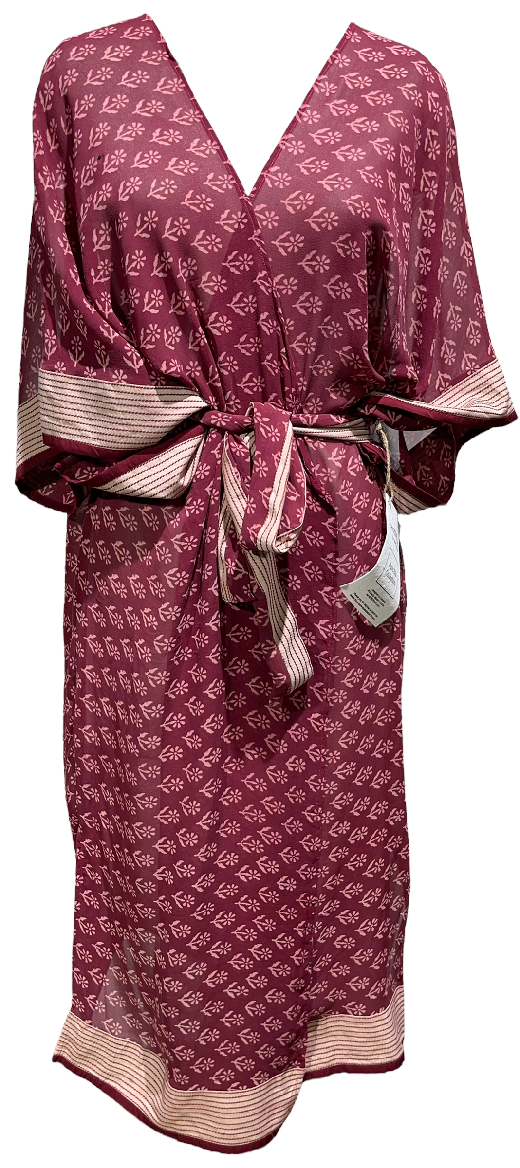 PRG2060 Gabela Helmetshrike Sheer Long Avatar Pure Silk Kimono-Sleeved Duster with Belt