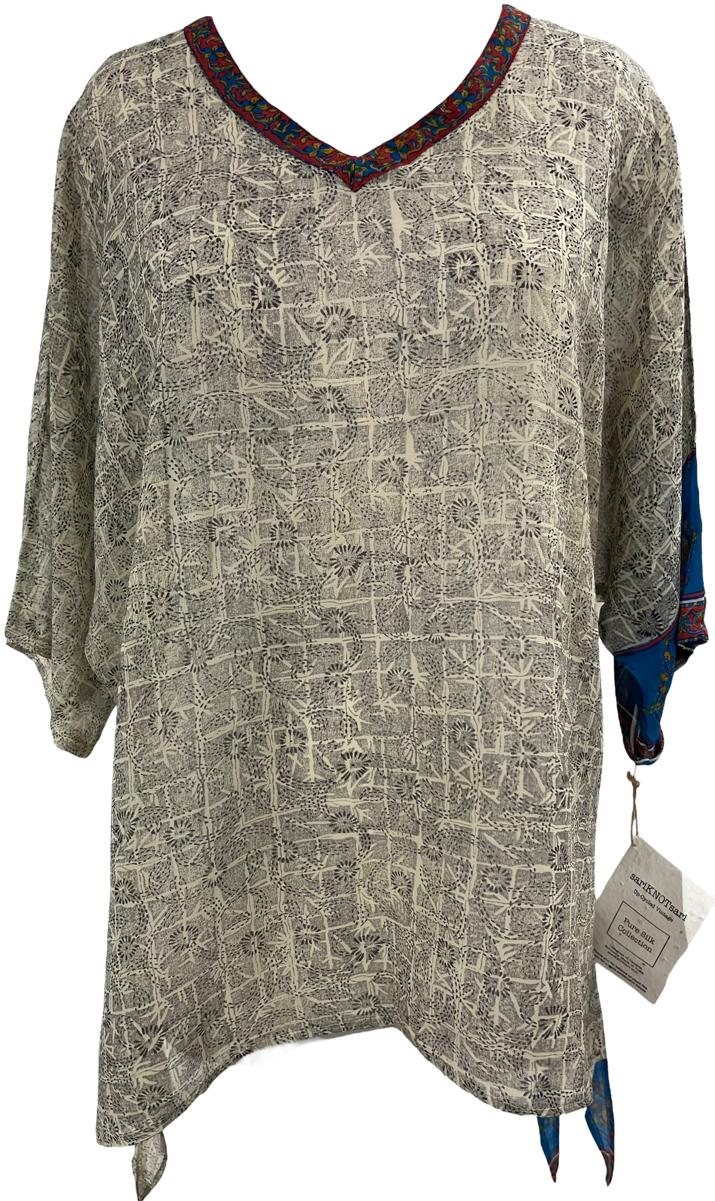 PRG1302 Rebeck Sheer Avatar Pure Silk Long Tunic with Side Ties
