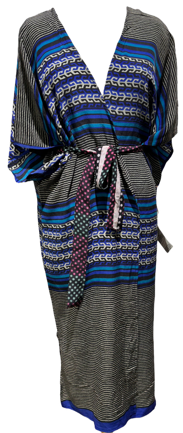 PRC3479 Joan Brown Long Avatar Pure Silk Kimono-Sleeved Duster with Belt