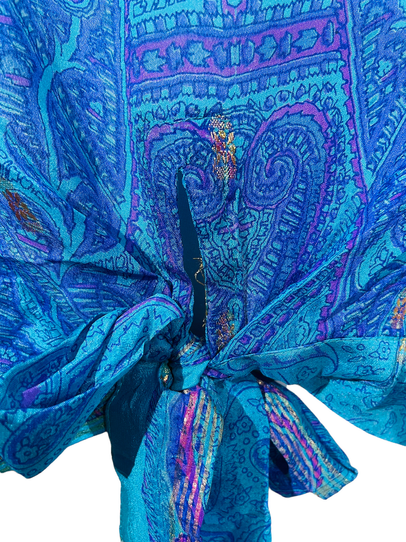 PRG1232 Poor Tom Pure Silk Front Tie Top - sariKNOTsari slow fashion bryn walker linen Hamilton sustainable fashion gifts sari not sari Hamilton Fair trade  Ethical  Artisan made  Zero waste  Up-cycled Slow Fashion  Handmade  GTA Toronto Copper Pure Upcycled vintage silk handmade recycled recycle copper pure silk travel clothing hamilton vacation cruisewear resortwear bathing suit bathingsuit vacation etsy silk clothing gifts gift dress top pants linen bryn walker alive intentions kaarigar elephants