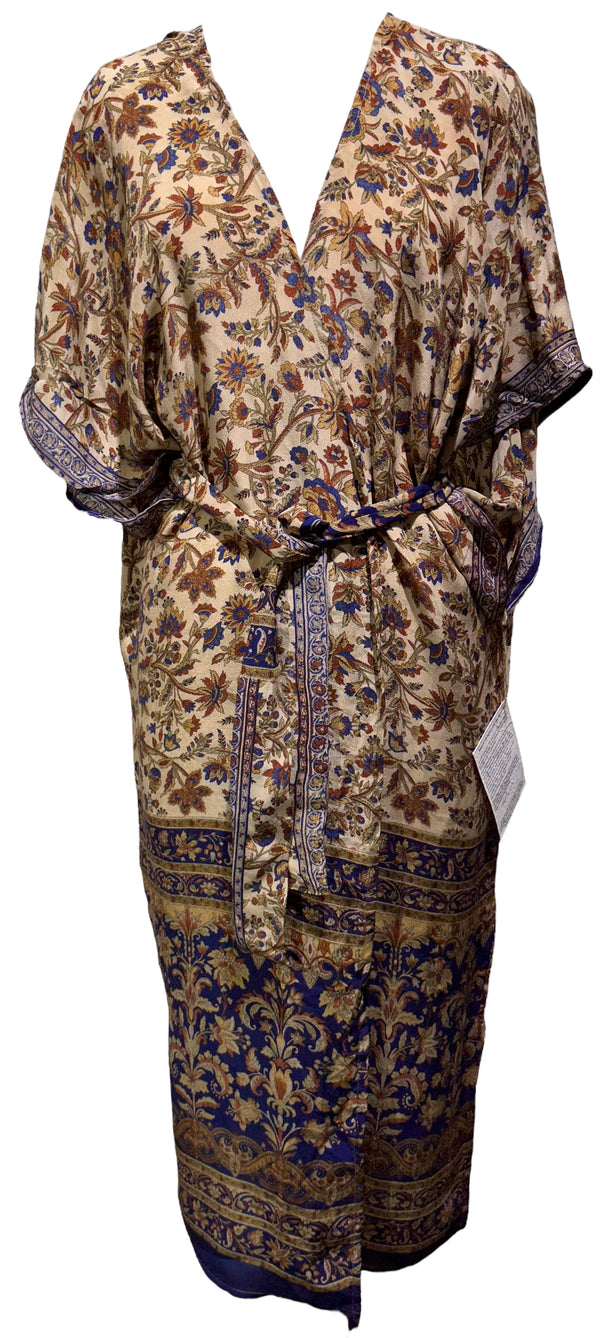 PRC3503 Mary Habsch Long Avatar Pure Silk Kimono-Sleeved Duster with Belt