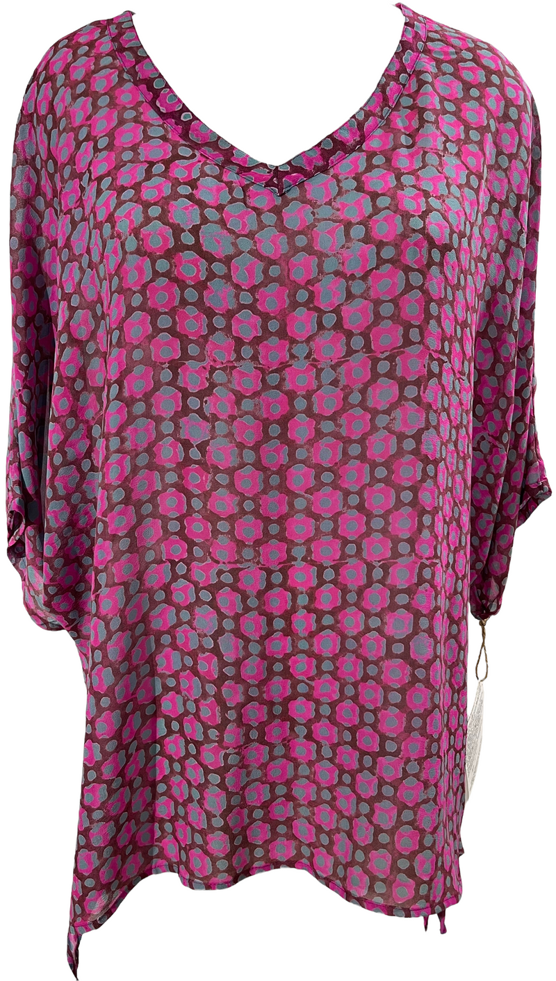 PRG1221 Timon Sheer Pure Silk Long Tunic with Side Ties