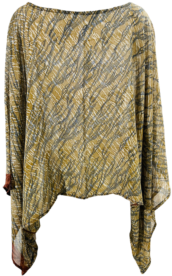 PRG1626 Mafalda Hopkirk Sheer Pure Silk Kimono-Sleeved Top