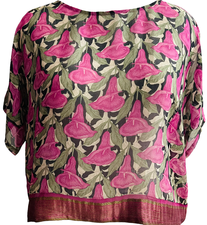 PRG925 Lakitusaki Pure Silk Boxy Top - sariKNOTsari slow fashion bryn walker linen Hamilton sustainable fashion gifts sari not sari Hamilton Fair trade  Ethical  Artisan made  Zero waste  Up-cycled Slow Fashion  Handmade  GTA Toronto Copper Pure Upcycled vintage silk handmade recycled recycle copper pure silk travel clothing hamilton vacation cruisewear resortwear bathing suit bathingsuit vacation etsy silk clothing gifts gift dress top pants linen bryn walker alive intentions kaarigar elephants
