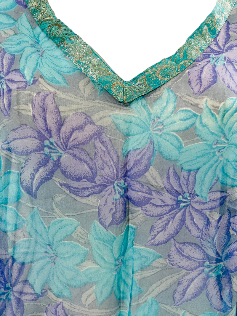 PRG1233 Sheer Pure Silk Short Kaftan Tunic - sariKNOTsari slow fashion bryn walker linen Hamilton sustainable fashion gifts sari not sari Hamilton Fair trade  Ethical  Artisan made  Zero waste  Up-cycled Slow Fashion  Handmade  GTA Toronto Copper Pure Upcycled vintage silk handmade recycled recycle copper pure silk travel clothing hamilton vacation cruisewear resortwear bathing suit bathingsuit vacation etsy silk clothing gifts gift dress top pants linen bryn walker alive intentions kaarigar elephants