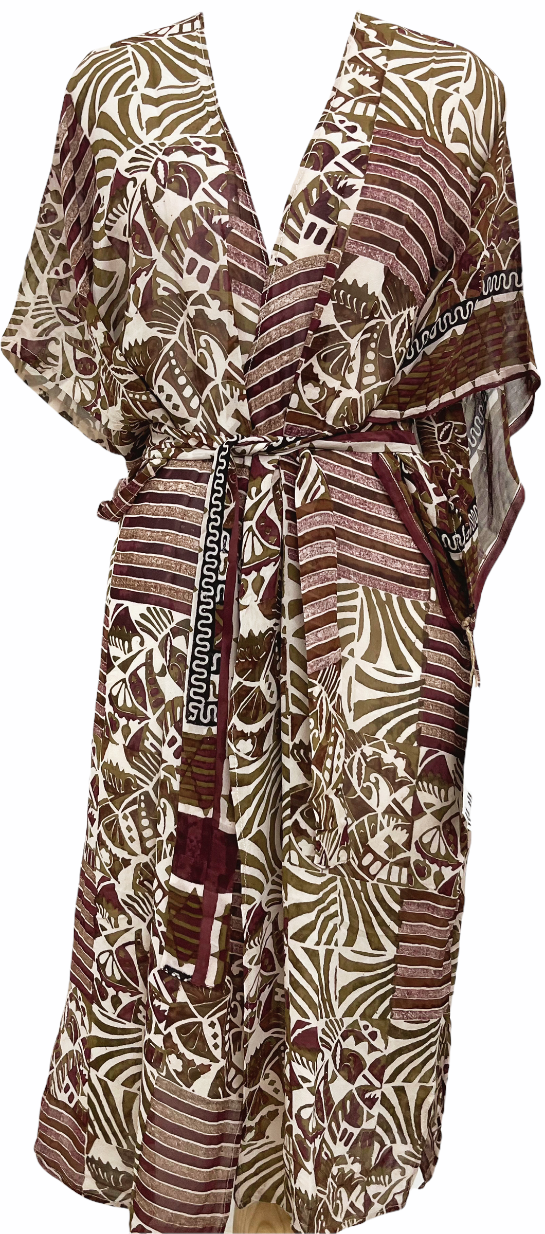 Raika Sheer Long Avatar Pure Silk Kimono-Sleeved Duster with Belt