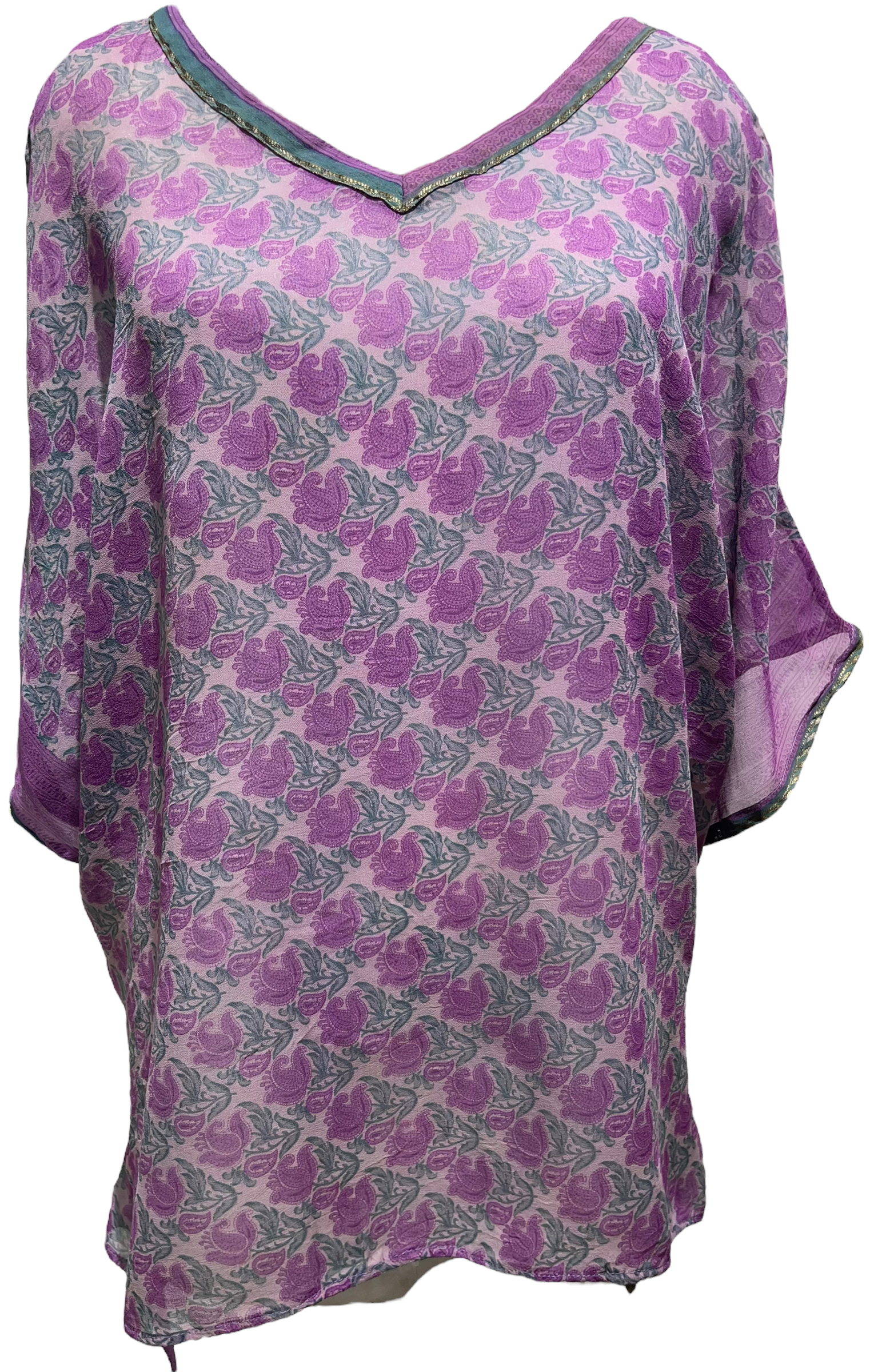 PRG2058 Gabela Bushshrike Sheer Avatar Pure Silk Long Tunic with Side Ties